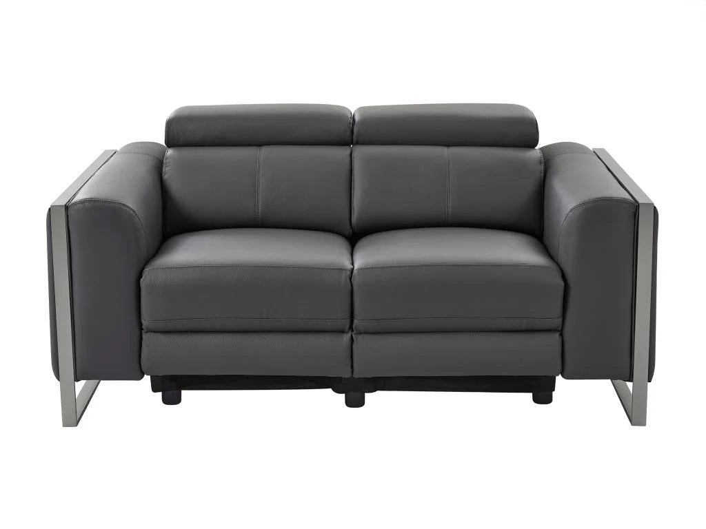 Canapé 2 places électrique Meublori en cuir gris anthracite