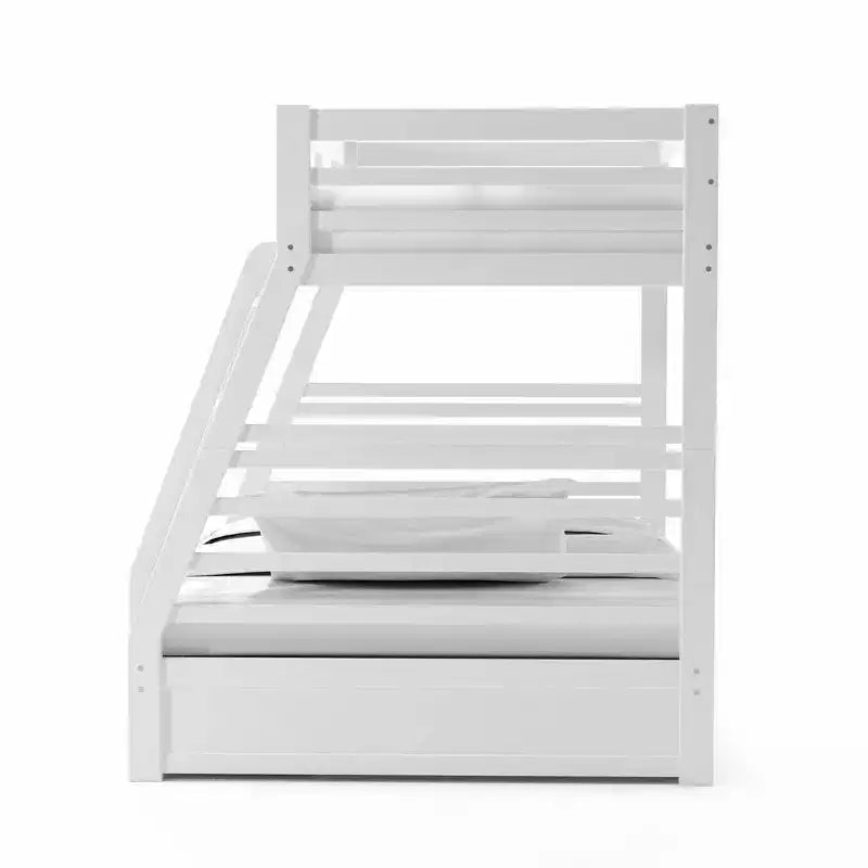 Twin Over Full Kids' Bunk Bed Wire Brushed White with Built-In Ladder & Guard Rails, Under Bed Storage
