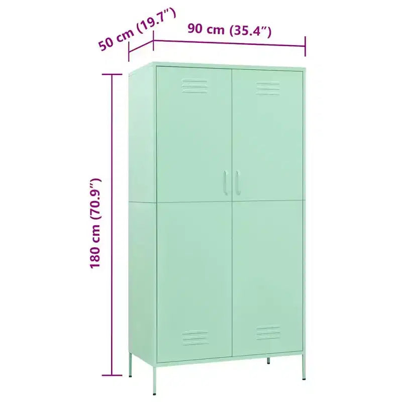 Modern Steel Wardrobe with Adjustable Shelves - Mint (35.4" x 19.7" x 70.9")