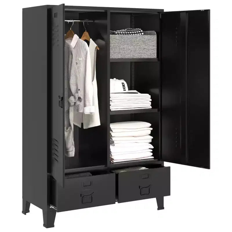 Compact Industrial Steel Wardrobe - Black (35.4" x 15.7" x 55.1")