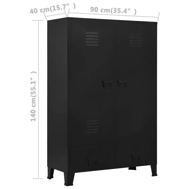 Compact Industrial Steel Wardrobe - Black (35.4" x 15.7" x 55.1")