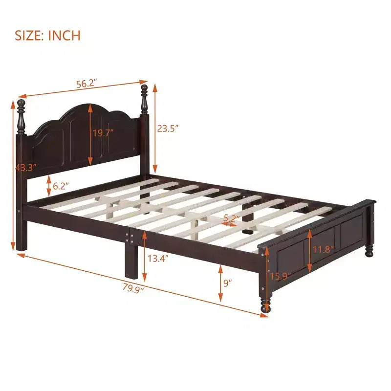 Full Size Solid Pine Platform Bed with Wooden Slat Support