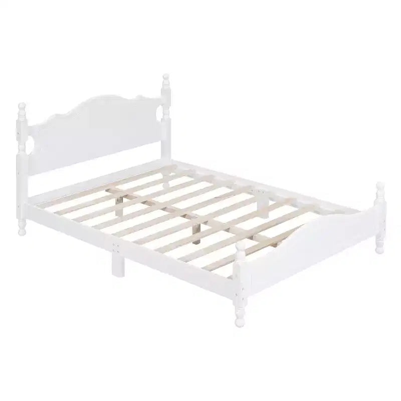 Full Size Wood Platform Bed with Retro Headboard and Slat Support