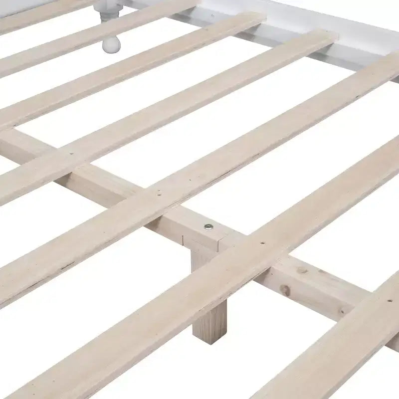 Full Size Wood Platform Bed with Retro Headboard and Slat Support