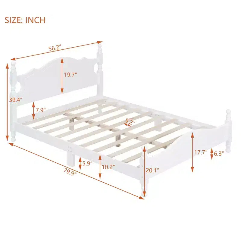 Full Size Wood Platform Bed with Retro Headboard and Slat Support
