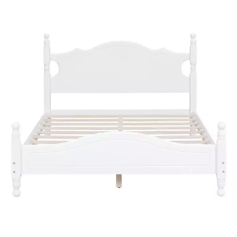Full Size Wood Platform Bed with Retro Headboard and Slat Support