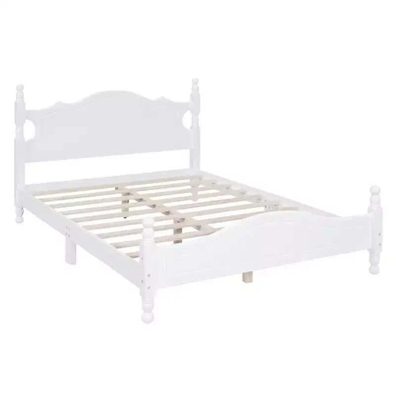Full Size Wood Platform Bed with Retro Headboard and Slat Support