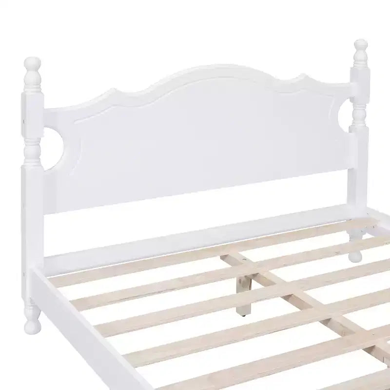 Full Size Wood Platform Bed with Retro Headboard and Slat Support