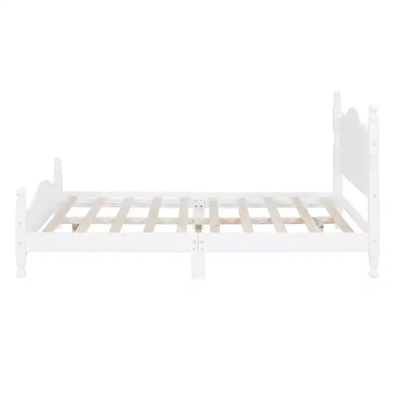 Full Size Wood Platform Bed with Retro Headboard and Slat Support