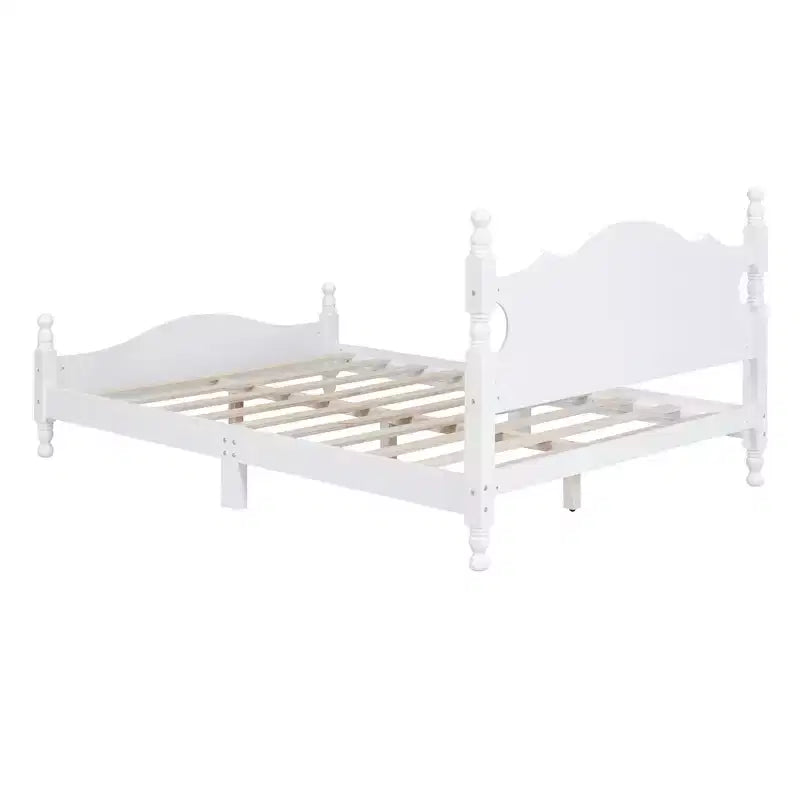 Full Size Wood Platform Bed with Retro Headboard and Slat Support