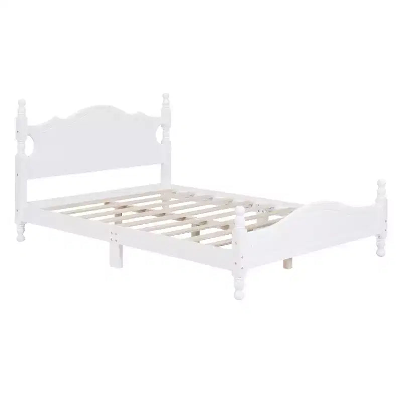 Full Size Wood Platform Bed with Retro Headboard and Slat Support
