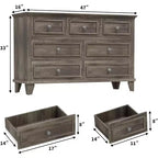 Commode en bois à 7 tiroirs - Coffre de rangement de 47 po de large avec poignées en métal