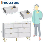 Commode 7 tiroirs avec poignées et pieds en métal doré - Blanc