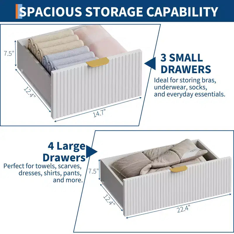 7 Drawer Dresser with Gold Metal Handles & Feet - White