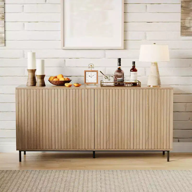 63" Modern Fluted Sideboard Buffet Cabinet with 4 Doors and Adjustable Shelves