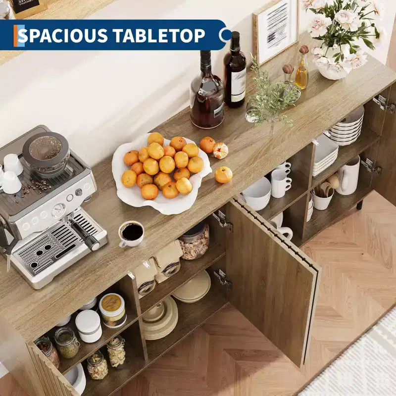 63" Modern Fluted Sideboard Buffet Cabinet with 4 Doors and Adjustable Shelves