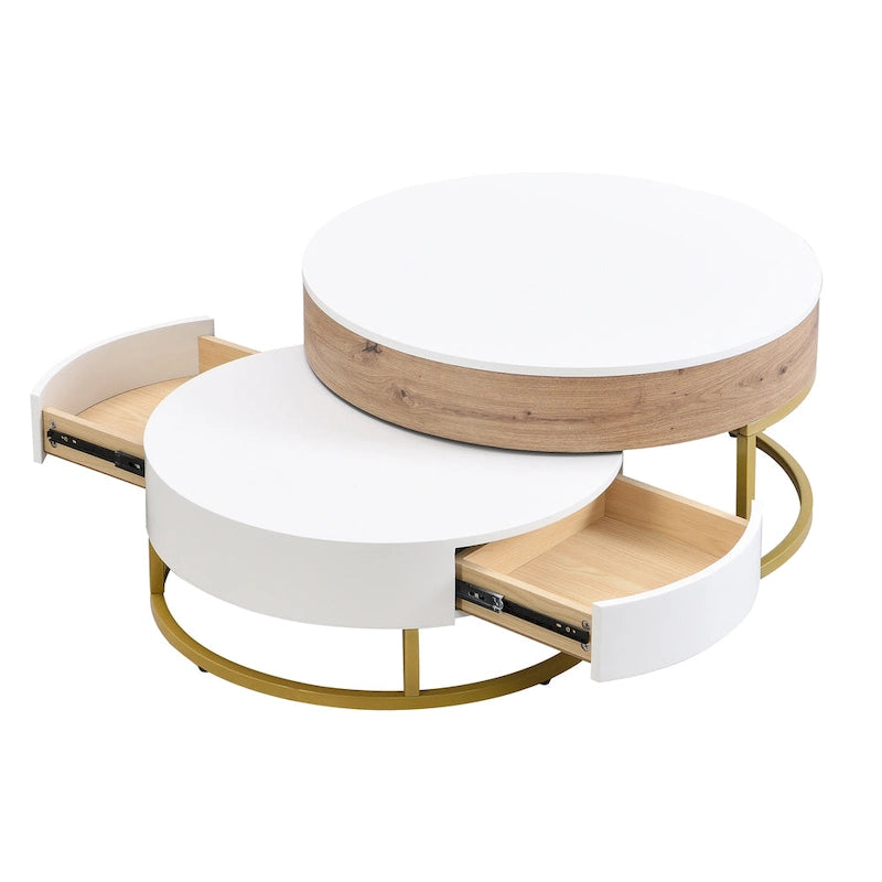 Tables basses gigognes rondes modernes à plateau relevable avec 2 tiroirs