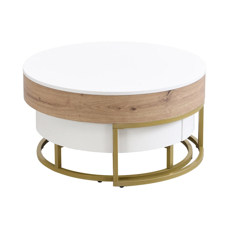 Tables basses gigognes rondes modernes à plateau relevable avec 2 tiroirs