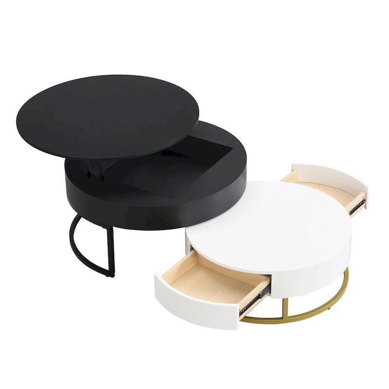Tables basses gigognes rondes modernes à plateau relevable avec 2 tiroirs