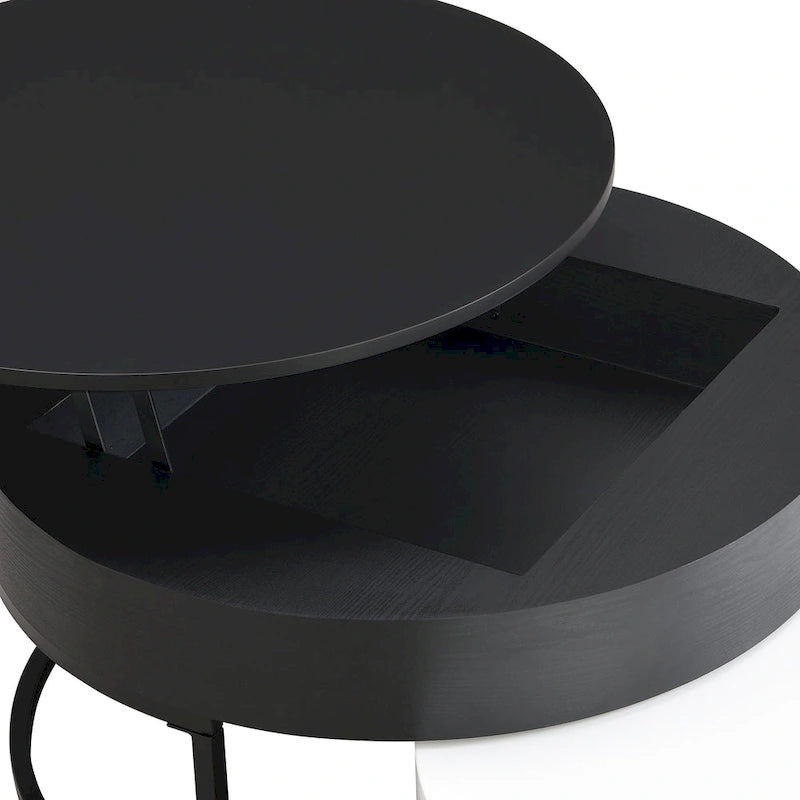 Tables basses gigognes rondes modernes à plateau relevable avec 2 tiroirs