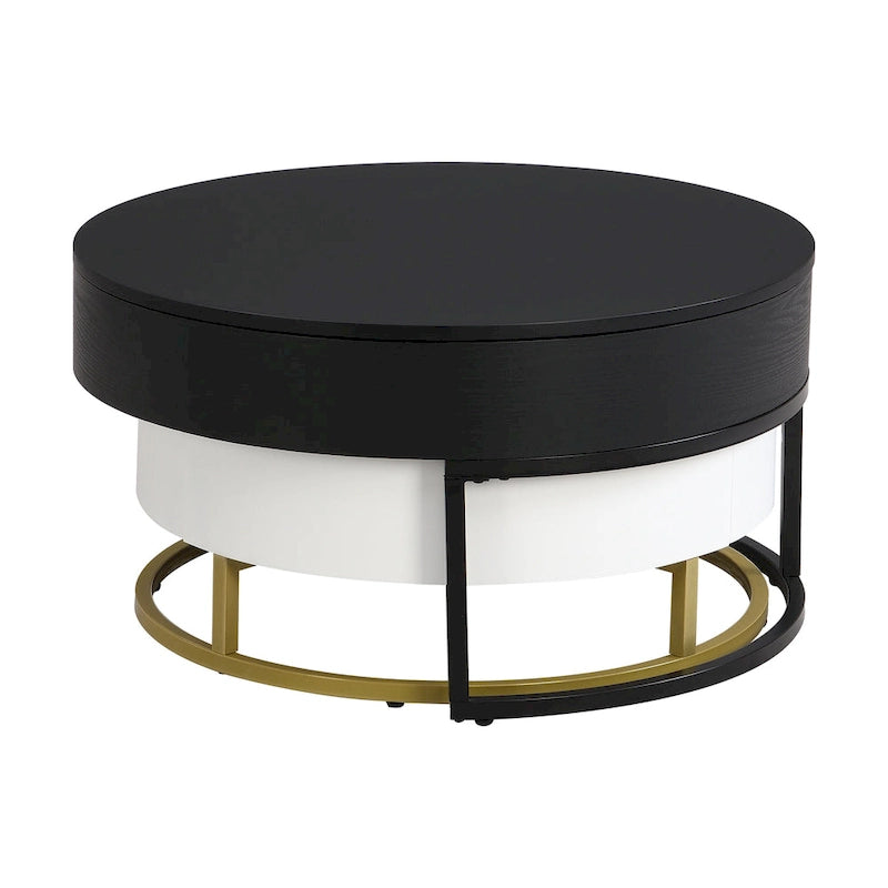 Tables basses gigognes rondes modernes à plateau relevable avec 2 tiroirs