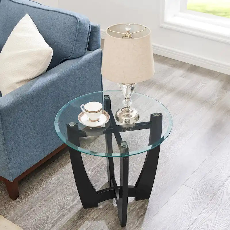 Table basse ronde en verre de 23,5 pouces