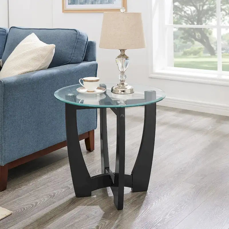 Table basse ronde en verre de 23,5 pouces