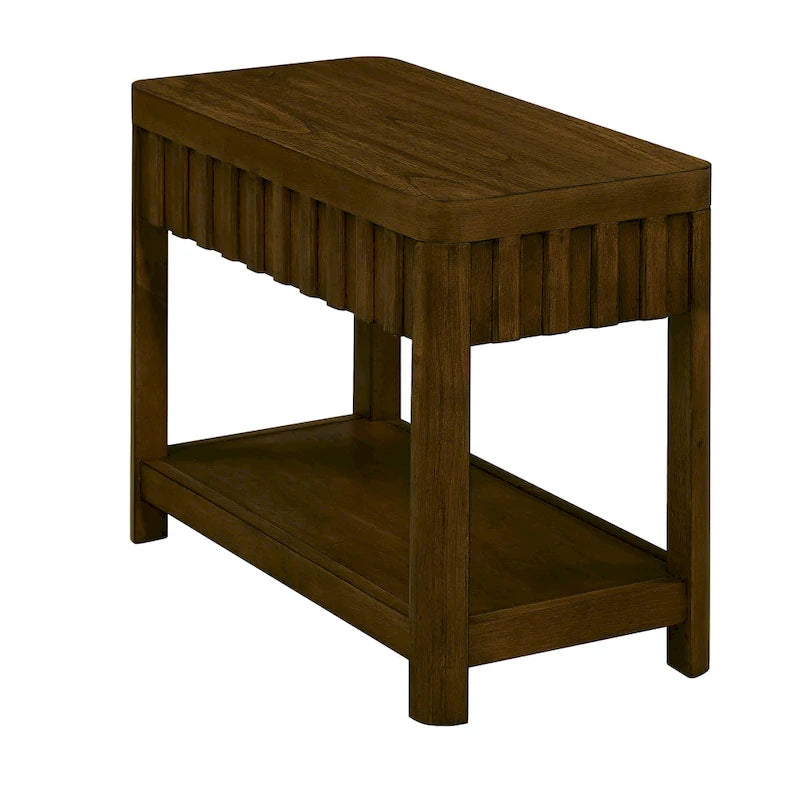 Table d'appoint de ferme rectangulaire de 25 pouces avec étagère de rangement, table d'appoint de canapé avec pieds en bois massif pour salon, chambre, bureau