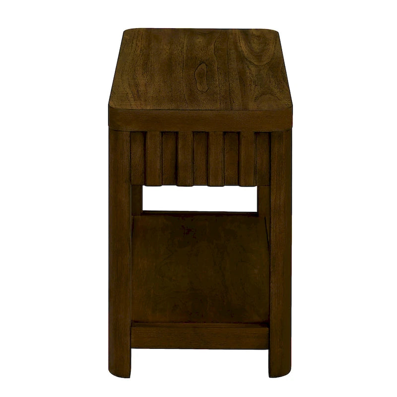 Table d'appoint de ferme rectangulaire de 25 pouces avec étagère de rangement, table d'appoint de canapé avec pieds en bois massif pour salon, chambre, bureau