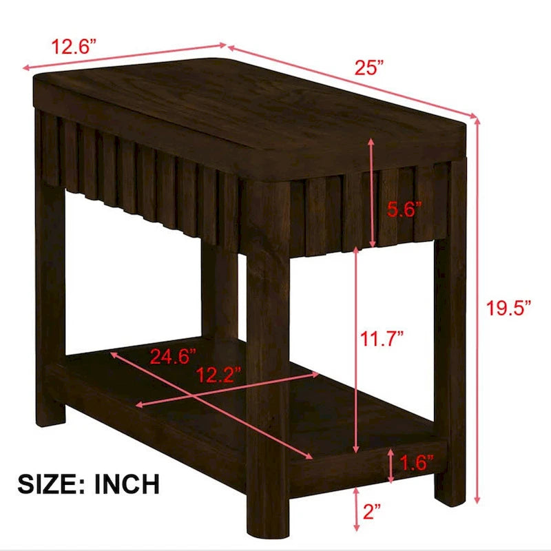 Table d'appoint de ferme rectangulaire de 25 pouces avec étagère de rangement, table d'appoint de canapé avec pieds en bois massif pour salon, chambre, bureau