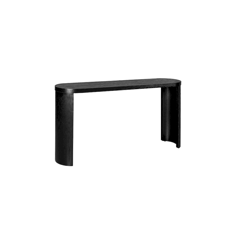 Table d'entrée de 60" avec plateau épais et pieds incurvés, supporte l'installation de meubles d'appoint (canapés, entrée) tournés vers l'intérieur ou l'extérieur.