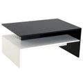 Table basse moderne, table centrale rectangulaire à 2 niveaux avec étagères de rangement pour salon, noir/blanc