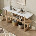 Console Rétro Élégante avec Plateau Effet Marbre et Rangement Polyvalent