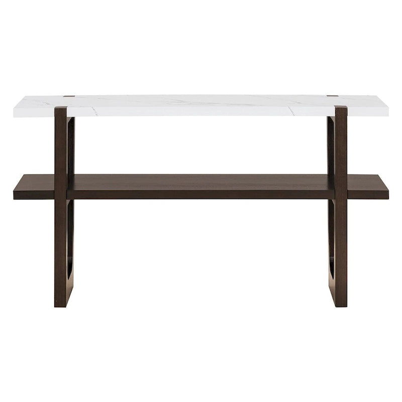 Console Rétro Élégante avec Plateau Effet Marbre et Rangement Polyvalent