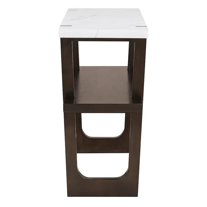Console Rétro Élégante avec Plateau Effet Marbre et Rangement Polyvalent