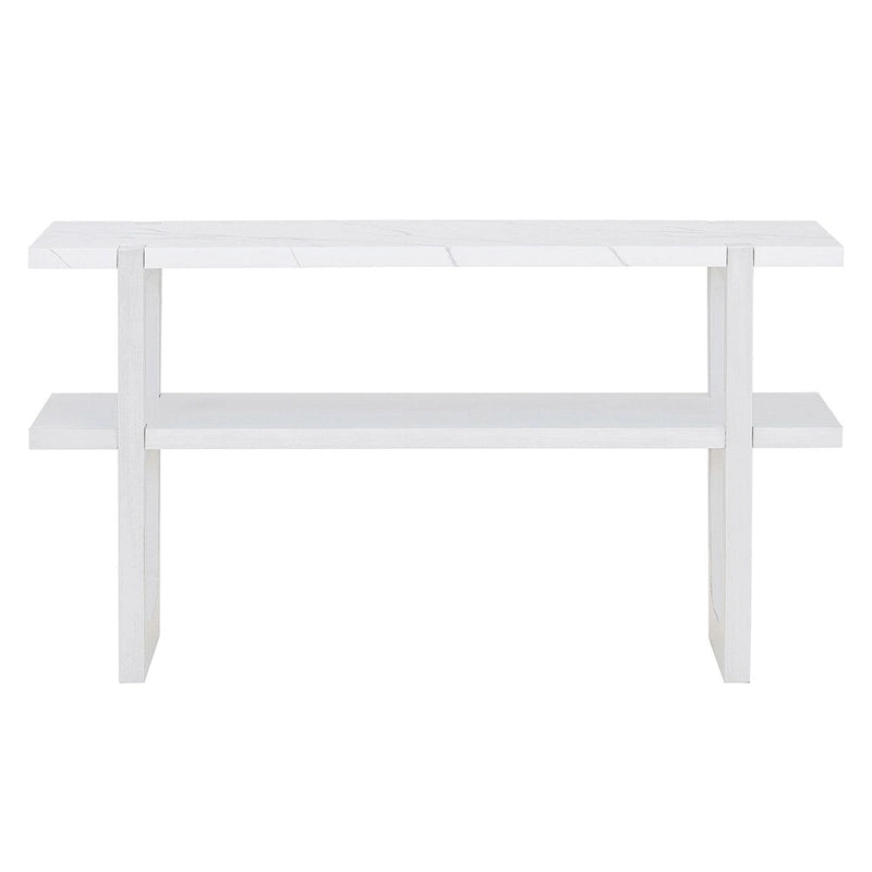 Console Rétro Élégante avec Plateau Effet Marbre et Rangement Polyvalent
