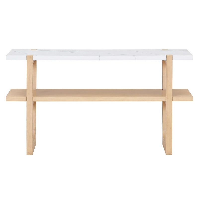 Console Rétro Élégante avec Plateau Effet Marbre et Rangement Polyvalent