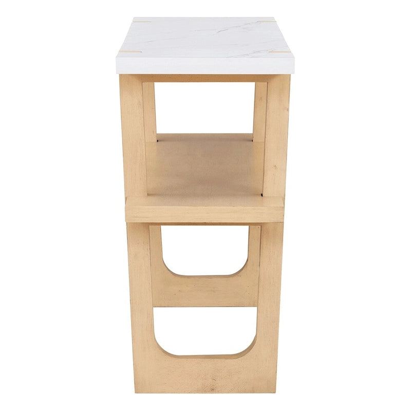 Console Rétro Élégante avec Plateau Effet Marbre et Rangement Polyvalent