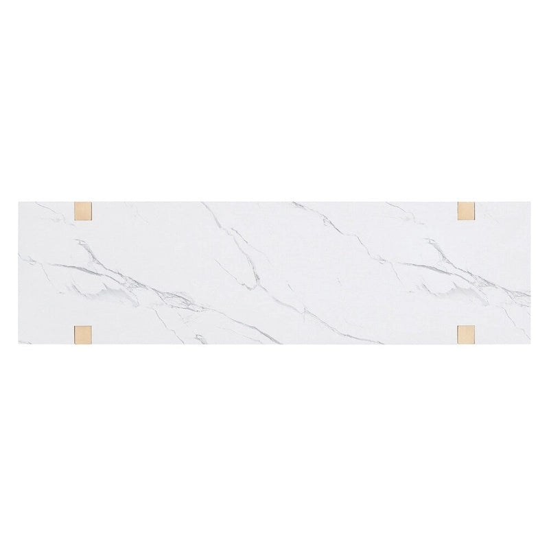 Console Rétro Élégante avec Plateau Effet Marbre et Rangement Polyvalent