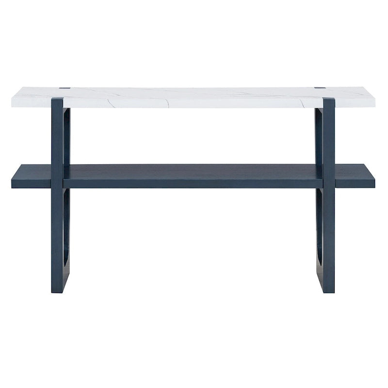 Console Rétro Élégante avec Plateau Effet Marbre et Rangement Polyvalent