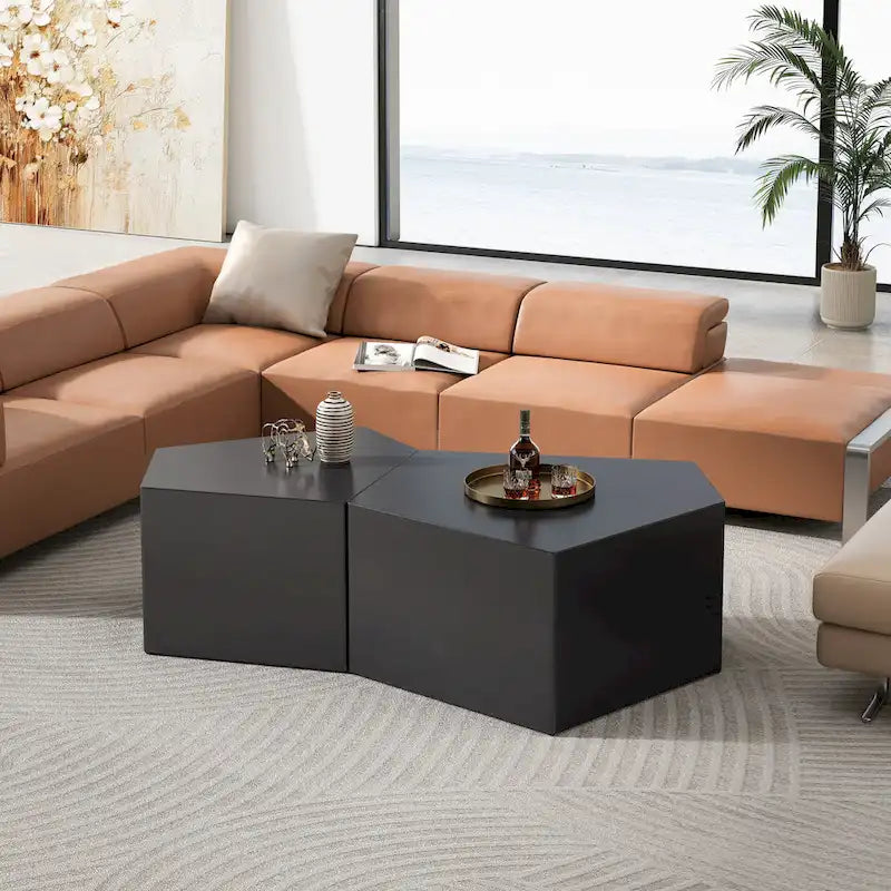 Ensemble de tables basses gigognes Pentagon irrégulier, Ensemble de tables basses géométriques, Ensemble de tables d'appoint, Ensemble de tables basses (Lot de 2 pièces)