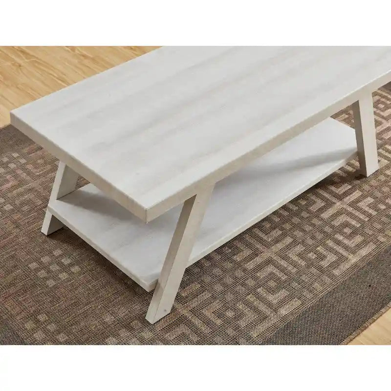 Table basse contemporaine en bois avec étagère, finition blanche, pour salon