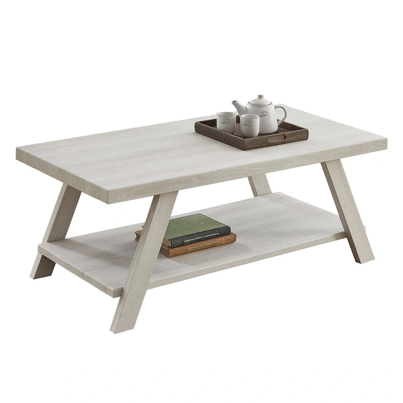 Table basse contemporaine en bois avec étagère, finition blanche, pour salon