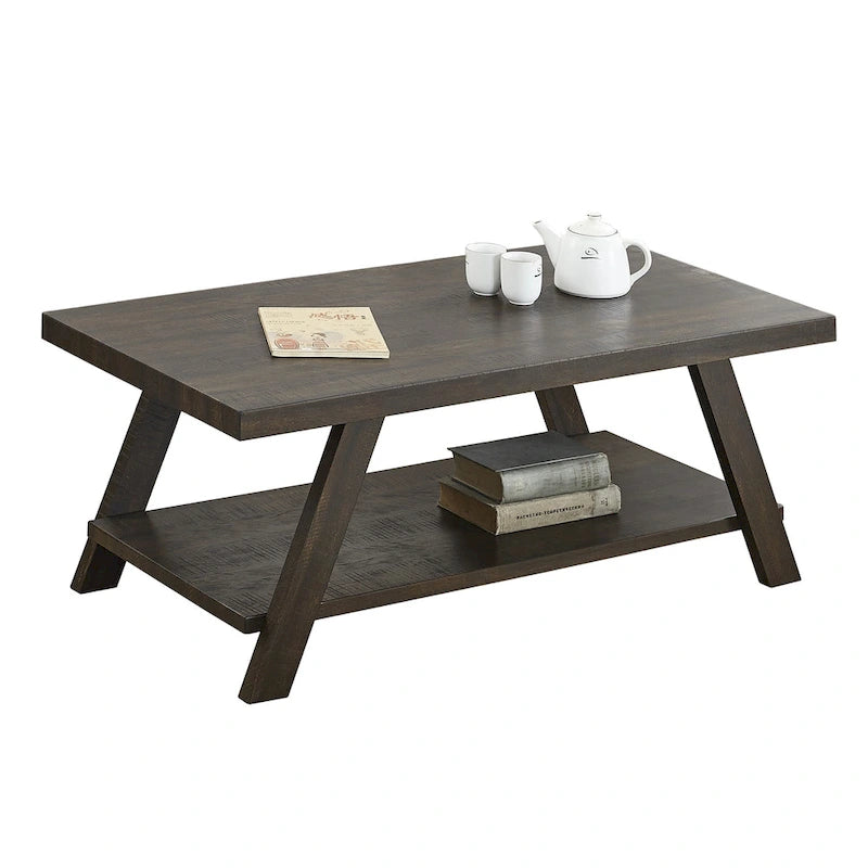 Table basse contemporaine en bois avec étagère, finition blanche, pour salon