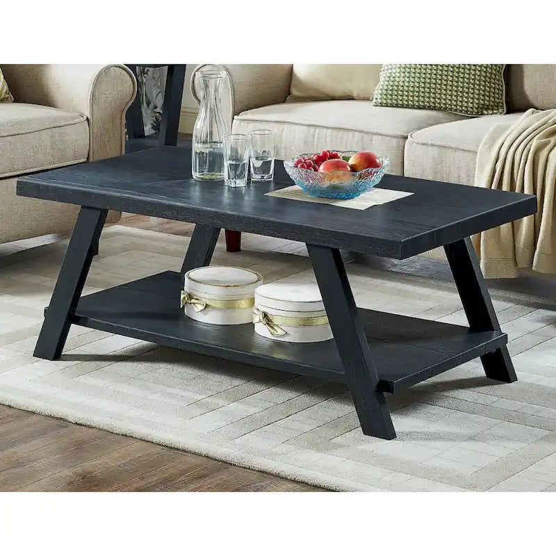 Table basse contemporaine en bois avec étagère, finition blanche, pour salon