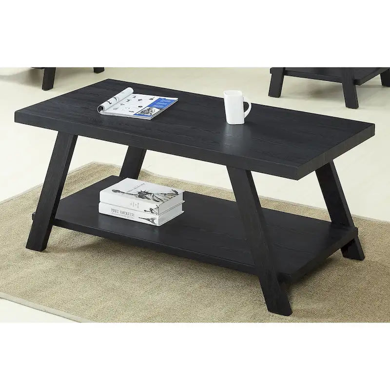Table basse contemporaine en bois avec étagère, finition blanche, pour salon