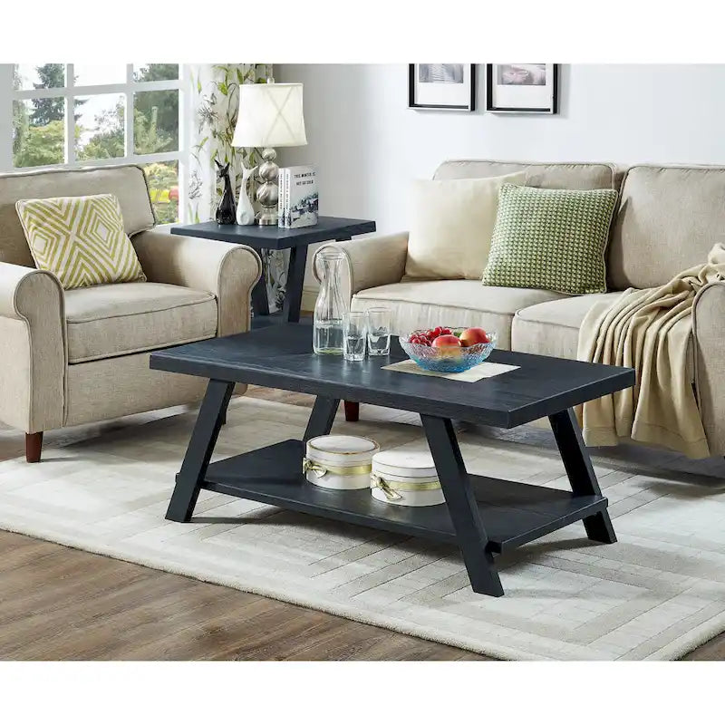 Table basse contemporaine en bois avec étagère, finition blanche, pour salon