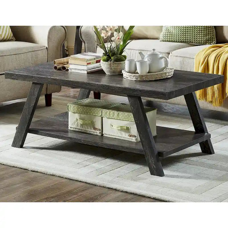 Table basse contemporaine en bois avec étagère, finition blanche, pour salon