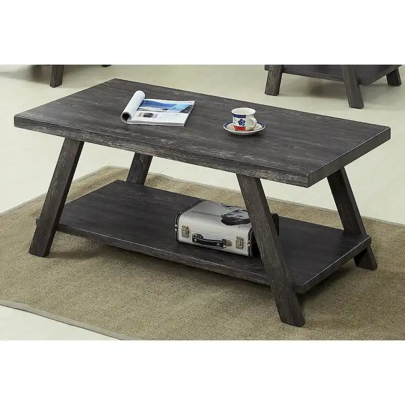 Table basse contemporaine en bois avec étagère, finition blanche, pour salon