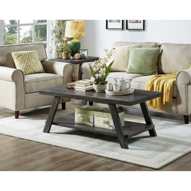 Table basse contemporaine en bois avec étagère, finition blanche, pour salon